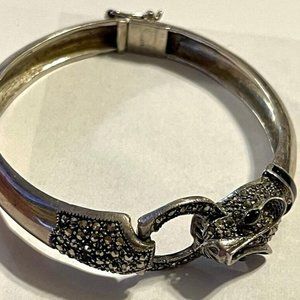 Ladies Sterling Silver Marcasite Hinged Bangle / Bracelet w Animal Stamped 925